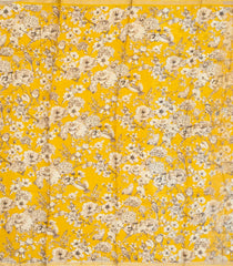 Yellow Handloom Tussar Saree With Printed Floral Motifs-TU3051