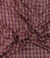 Beige & Magenta Printed Chanderi Cotton Saree With Zari Border-CC1597