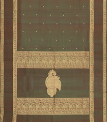 Olive Green Handloom Kanchipuram Silk Saree With Zari Checks-KA15175