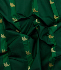 Dark Green Handloom Kanchipuram Silk Saree With Stripes & Buttas-KA15489