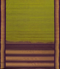 Olive Green Handloom Gadwal Silk Cotton Saree With Contrast Border -GA0271