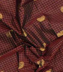 Maroon Handloom Silk Cotton Saree With Checks & Buttas-SC4737