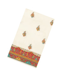 White Printed Blended Viscose Saree With Position Printed Floral Motifs-BL5987