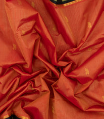 Rust Handloom Korvai Silk Cotton Saree With Floral Buttas & Contrast Border-SC3828