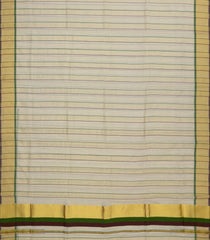 Off White Handloom Kerala Cotton Saree With Meena Stripes-KEC1057