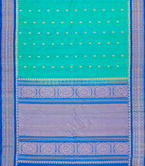 Turquoise Handloom Gadwal Silk Saree With Buttas & Contrast Temple Border-GA0298