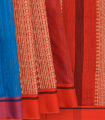 Rust Handwoven Tussar Silk Saree With Micro motifs & Stripes-Rust