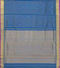 Blue Handloom Vairaoosi Kanchipuram 9 Yards Silk Saree With Stripes & Buttas-KA13388