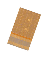 Taupe Handloom Silk Cotton Saree With Zari Checks-SC4276