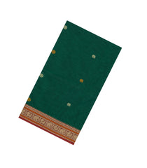 Dark Green Handloom Village Cotton Saree With Buttas-VC1659