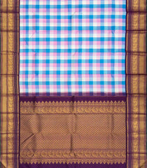Multi Colour Handloom Korvai Kanchipuram Silk Saree With Checks & Contrast Border-KA13125