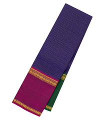 Blue Handloom Kanchipuram Silk Saree With Checks & Ganga Jamuna Border-KA14022