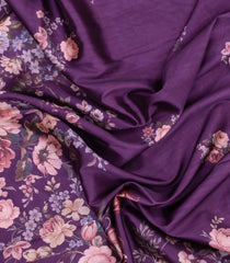 Dark Purple Printed Synthetic Tussar With Contrast Zari Border-SY0293