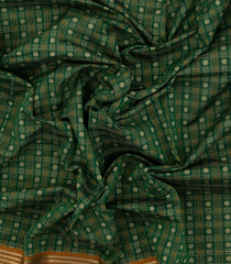 Dark Green Handloom Kanchi Cotton Saree With Checks & Buttas-KC1583