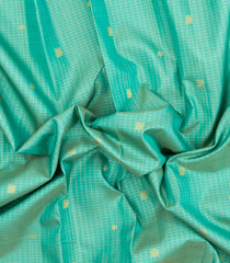 Turquoise Handloom Korvai Kanchipuram Silk Saree With Checks & Buttas-KA15206