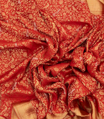 Red Mysore Crepe Silk Saree With Peacock Floral Motifs-MS3107