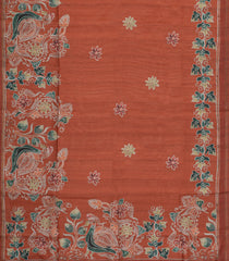 Rust Printed Synthetic Tussar Silk Saree With Contrast Border-SY0111