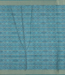 Cream Printed Synthetic Dupion Saree With Zari Stripes & Cyan Border-SY0238