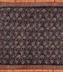 Black Printed Chanderi Cotton Saree With Zari Border-CC1649