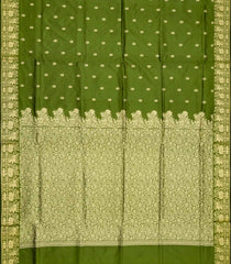 Leafy Green Banarasi Silk Saree With Floral Motifs