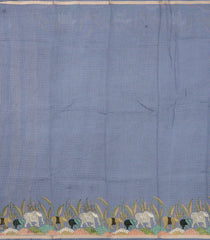 Grey Pritned Dupion Saree With Zari Checks & Border -BL4997