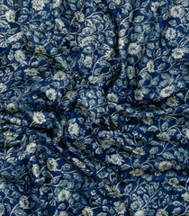 Steel Blue Printed Chanderi Cotton Saree With Zari Border-CC1455