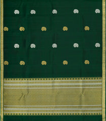 Bottle Green Handloom Kanchipuram Silk Saree With Buttas-KA15214