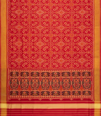 Red Handloom Rajkot Patola Silk Saree With Ikat Floral Motifs-IK0477