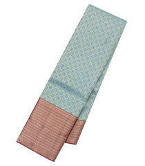 Turquoise Handloom Kanchipuram Silk Saree With Meena Floral Motifs-KA14750