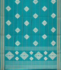 Turquoise Printed Art Dola Silk Saree With Stripes & Floral Motifs-BL5755