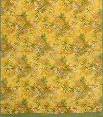 Yellow Printed Pure Satin Silk Saree With Floral Motifs-PS0945