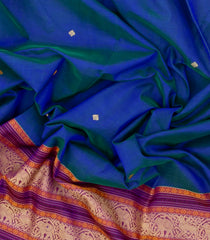 Blue Handloom Silk Cotton Saree With Coin Buttas-SC3957