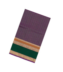 Purple Handloom Silk Cotton Saree With Checks-SC4212