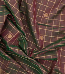 Brown Handloom Silk Cotton Saree With Checks & Yazhi Motifs-SC4045