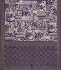 Lilac Printed Synthetic Silk Tussar Silk Saree With Zari Border-SY0012