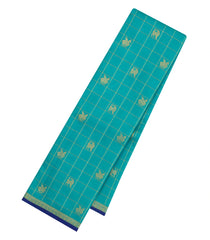 Cyan Handloom Kanchipuram Silk Saree With Checks & Buttas-KA15446