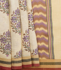 Cream Chanderi Saree With Screen Printed Motifs-Cream