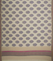 Cream Chanderi Saree With Screen Printed Motifs-Cream