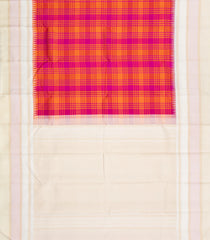 Orange Handloom Korvai Kanchipuram Silk Saree With Checks-KA15303