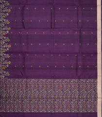 Dark Purple Handloom Soft Tussar Silk Saree With Floral Buttas-TU3734