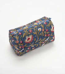 Indigo Cotton Bagru Printed Toiletry Bag With Zipper-ACS1085