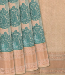 Beige Woven Chanderi Cotton Saree With Cyan Floral Butta Motifs-Beige