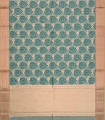 Beige Woven Chanderi Cotton Saree With Cyan Floral Butta Motifs-Beige