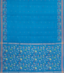 Cyan Handloom Uppada Silk Saree With Meena Floral Motifs-UP0427