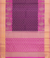 Magenta Handloom Kanchipuram Silk Saree With Lotus & Princess Motifs-KA14576