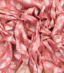 Peach Handloom Banarasi Silk Saree With Floral Vine Motifs-BE1517