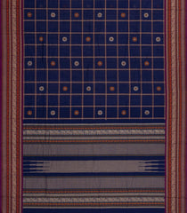 Dark Blue Handloom Kanchi Cotton Saree With Checks & Buttas-KC1708