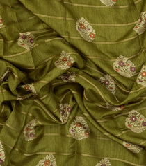 Olive Green Printed Synthetic Dola Silk Saree With Zari Stripes & Border-BL5033