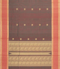 Dark Grey Handloom Silk Cotton Saree With Yazhi Buttas & Contrast Border-SC3991