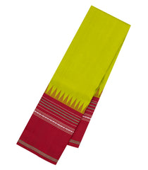 Lime Green Handloom Kanchipuram Silk Saree With Contrast Temple Border-KA15157